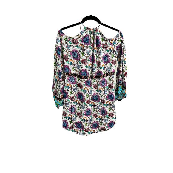 Nanette Lepore Multicolor Paisley Keyhole Boho Cutout Top Size L Beach Travel - Picture 5 of 5